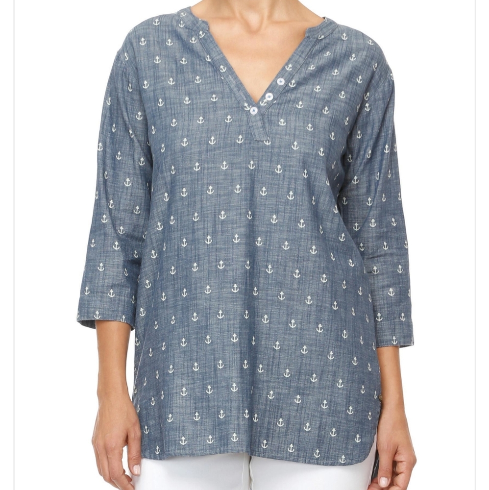 HATLEY Anchor Print Chambray Tunic